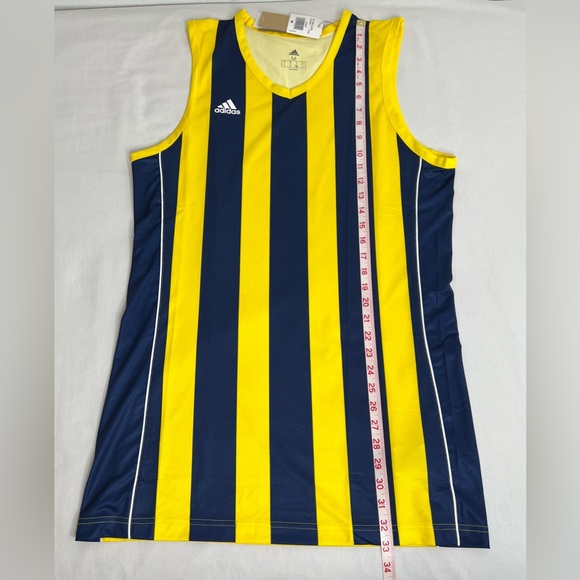 Adidas Tank Top Adult Medium Yellow Dark Blue Basketball Active Sleeveless New - Picture 2 of 6